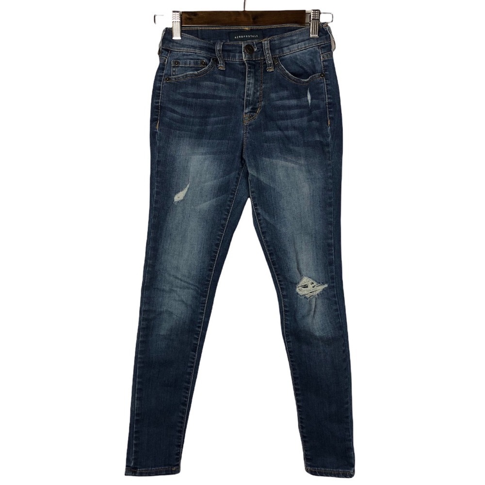 Aeropostale Medium Wash High Waisted Distressed Skinny Jegging 00S